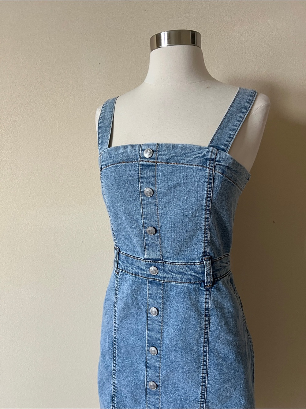 Active USA Light Blue Denim Button-Front Mini Dress - Picture 2 of 5